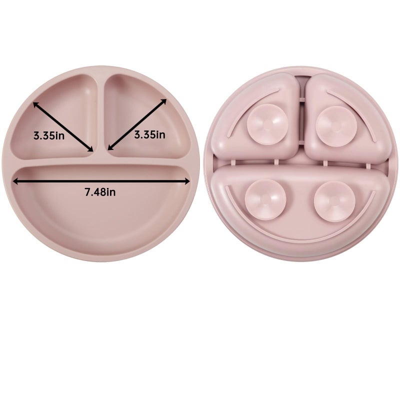 PandaEar 2 Pack Toddler Divided Suction Plates with 2 Spoons 2 Forks for Babies | Silicone Baby Led Weaning Supplies Self Feeding Eating Utensils | BPA-Free Silicone Baby Feeding Set -Pink - Image 3