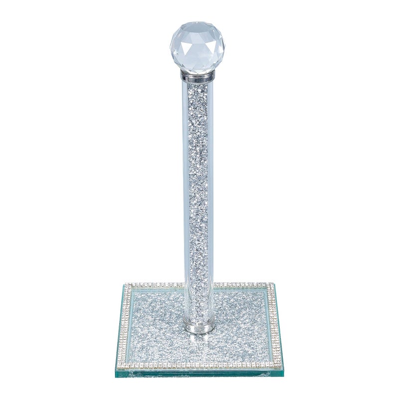 Hochance Silvery Crystal Standing Paper Towel Roll Holder Countertop Weighted RackGlam Cute Bling Rhinestone Jeweled Diamonds Modern Decoration Christmas Housewarming Gifts for Kitchen Home Bar