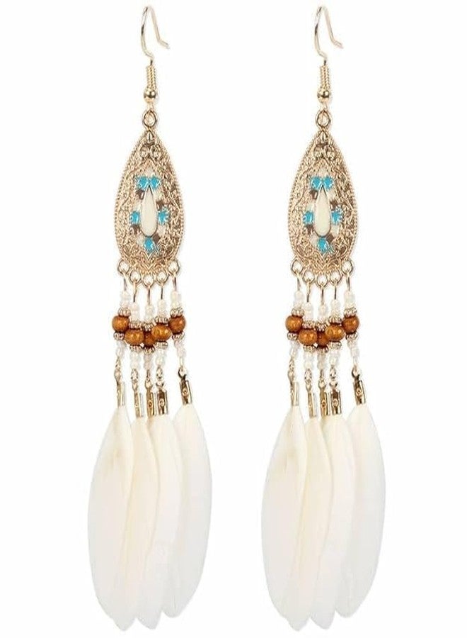 FASHERATI Bohemian Feather Drop Earrings, Stylish Fashion Jewelry, Women's Drop Earrings (Set of 1) - Image 2