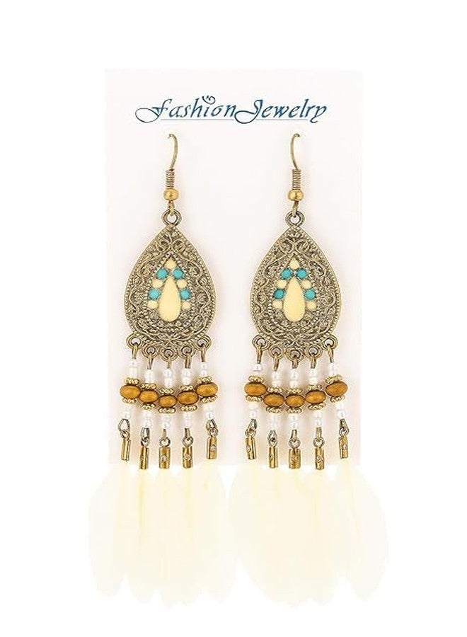 FASHERATI Bohemian Feather Drop Earrings, Stylish Fashion Jewelry, Women's Drop Earrings (Set of 1) - Image 3