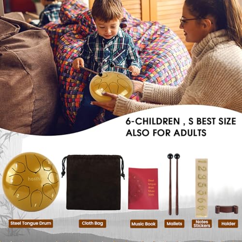 HASTHIP® 6-inch Steel Tongue Drum 8 Note, Percussion Instrument Handpan Drum with Bag, Music Book and Mallets for Kids and Adults Meditation Musical Education Concert Mind Healing Yoga (Gold) - Image 2
