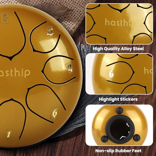 HASTHIP® 6-inch Steel Tongue Drum 8 Note, Percussion Instrument Handpan Drum with Bag, Music Book and Mallets for Kids and Adults Meditation Musical Education Concert Mind Healing Yoga (Gold) - Image 4
