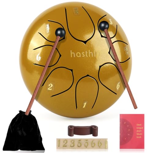 HASTHIP® 6-inch Steel Tongue Drum 8 Note, Percussion Instrument Handpan Drum with Bag, Music Book and Mallets for Kids and Adults Meditation Musical Education Concert Mind Healing Yoga (Gold) - Image 1