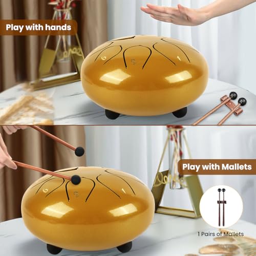 HASTHIP® 6-inch Steel Tongue Drum 8 Note, Percussion Instrument Handpan Drum with Bag, Music Book and Mallets for Kids and Adults Meditation Musical Education Concert Mind Healing Yoga (Gold) - Image 5