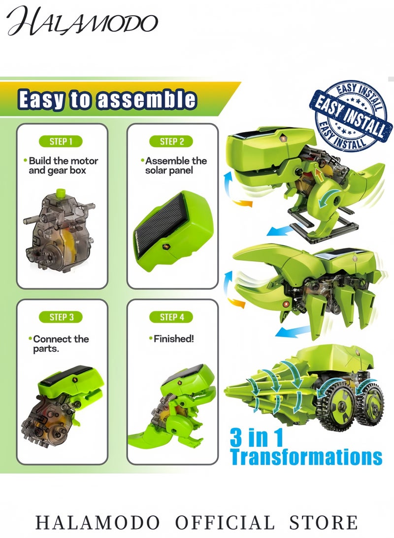 HALAMODO 3-in-1 Solar Powered Robot Dinosaur Drilling Machine Toy Kit STEM Educational Eco-Friendly Buildable Toy Solar Energy Powered Construction Set for Kids - Image 3