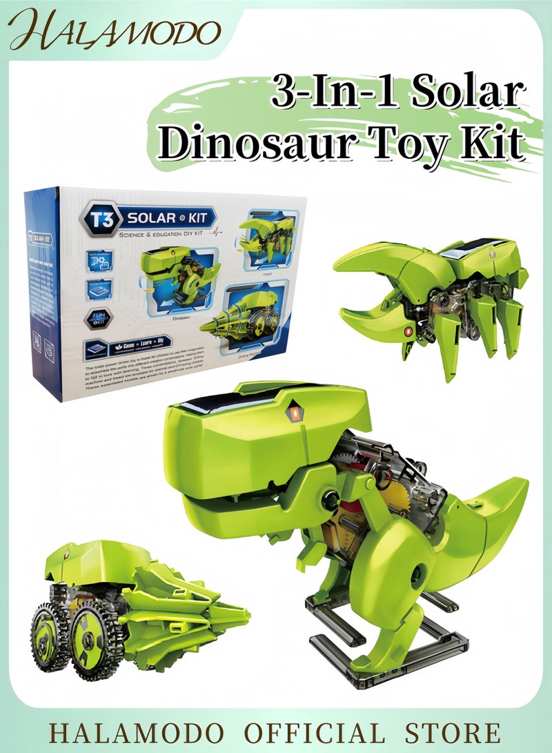 HALAMODO 3-in-1 Solar Powered Robot Dinosaur Drilling Machine Toy Kit STEM Educational Eco-Friendly Buildable Toy Solar Energy Powered Construction Set for Kids - Image 1