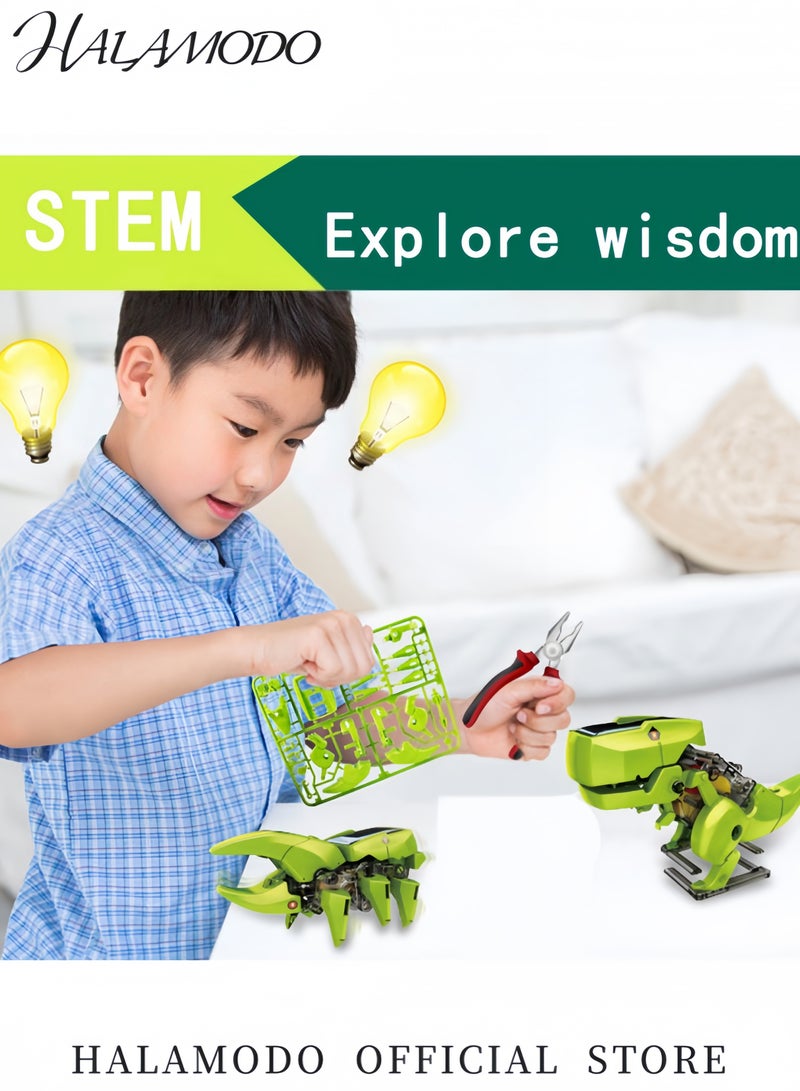 HALAMODO 3-in-1 Solar Powered Robot Dinosaur Drilling Machine Toy Kit STEM Educational Eco-Friendly Buildable Toy Solar Energy Powered Construction Set for Kids - Image 5