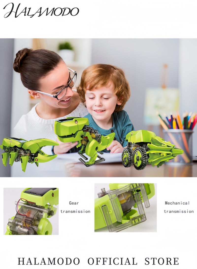 HALAMODO 3-in-1 Solar Powered Robot Dinosaur Drilling Machine Toy Kit STEM Educational Eco-Friendly Buildable Toy Solar Energy Powered Construction Set for Kids - Image 4