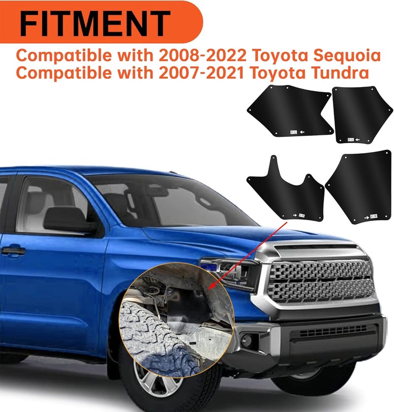 ECOTRIC Splash Guards Fender Liner Shields Compatible with 2007-2022 Toyota Tundra Sequoia Replacement for 537370C030 537360C030 537390C020 Front Fender Aprons Seals Mud Flaps Mudguards w/Clips 4Pcs Flexible use switching - Image 2