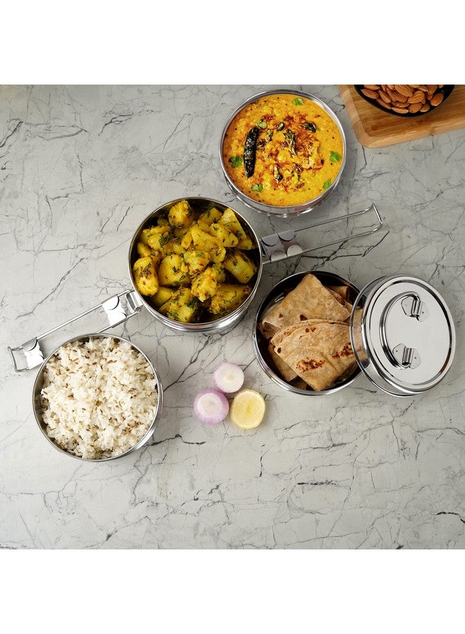 Sumeet Sumeet Stainless Steel 4 Compartment Lunch Box/Tiffin with Lid and Handle, 13Cm Dia, (2550ML, Silver)  - Image 3