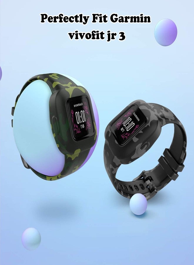 MoKo 3-Pack Strap Compatible with Garmin Vivofit jr. 3 Fitness Tracker, Soft Silicone Adjustable Replacement Band Wristband Bracelet, Camouflage Blue/Camouflage Gray/Camouflage Green - Image 2