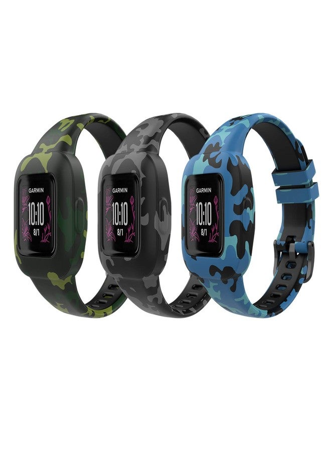 MoKo 3-Pack Strap Compatible with Garmin Vivofit jr. 3 Fitness Tracker, Soft Silicone Adjustable Replacement Band Wristband Bracelet, Camouflage Blue/Camouflage Gray/Camouflage Green - Image 1
