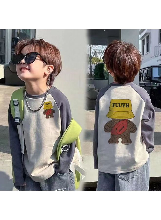 Pure Cotton Kidsren's Long-sleeved T-shirt Spring & Fall New Style Cartoon Raglan Sleeve Tops For Boys And Girls, Small And Medium-sized Kidsren's Baby Bottoming Shirts