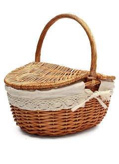 GoldenLike Picnic Basket,Wicker Basket with Handle,Woven Camping Picnic Basket with Double Lids,Portable Outdoor Storage Basket for Picnic Camping  - Image 2