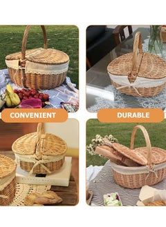GoldenLike Picnic Basket,Wicker Basket with Handle,Woven Camping Picnic Basket with Double Lids,Portable Outdoor Storage Basket for Picnic Camping  - Image 5