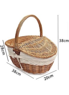 GoldenLike Picnic Basket,Wicker Basket with Handle,Woven Camping Picnic Basket with Double Lids,Portable Outdoor Storage Basket for Picnic Camping  - Image 3