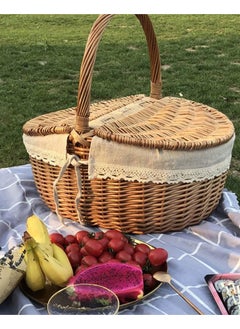 GoldenLike Picnic Basket,Wicker Basket with Handle,Woven Camping Picnic Basket with Double Lids,Portable Outdoor Storage Basket for Picnic Camping  - Image 1