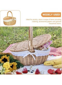GoldenLike Picnic Basket,Wicker Basket with Handle,Woven Camping Picnic Basket with Double Lids,Portable Outdoor Storage Basket for Picnic Camping  - Image 4