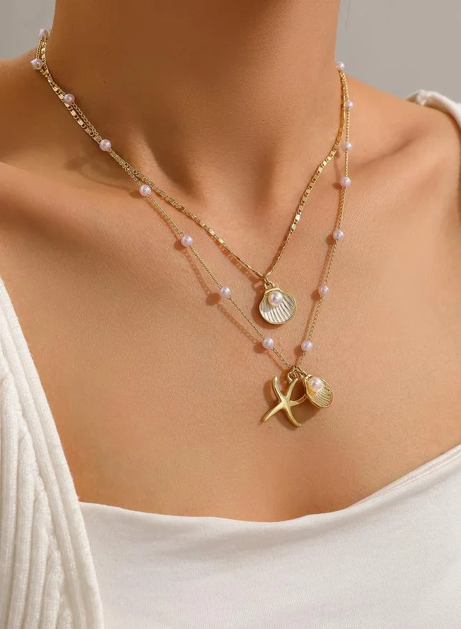 Take Two Take Two Set of 2 - Faux Pearl Shell Decor Necklace