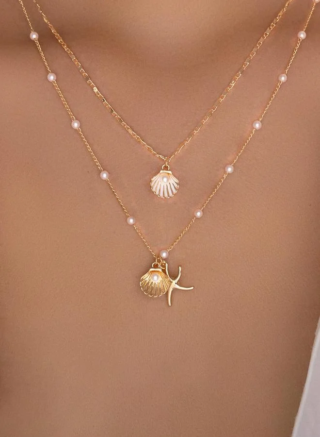 Take Two Take Two Set of 2 - Faux Pearl Shell Decor Necklace