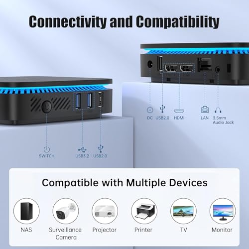 KAMRUI كمروى AK1PLUS كمبيوتر مصغر، معالج N95 (حتى 3.4GHz)، 8GB ذاكرة DDR4، 256GB SSD M.2، كمبيوتر مكتبي مصغر يدعم SSD بحجم 2.5 بوصة، مزدوج 4K، واي فاي، إيثرنت للأعمال، المكتب، المنزل - Image 4
