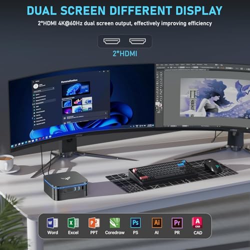 KAMRUI كمروى AK1PLUS كمبيوتر مصغر، معالج N95 (حتى 3.4GHz)، 8GB ذاكرة DDR4، 256GB SSD M.2، كمبيوتر مكتبي مصغر يدعم SSD بحجم 2.5 بوصة، مزدوج 4K، واي فاي، إيثرنت للأعمال، المكتب، المنزل - Image 3