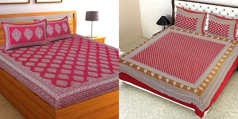 BedZone 100 Cotton Rajasthani Printed bedsheets Combo Double Bed Set 2 Double Bedsheet with 4 Pillow Cover Multicolour019