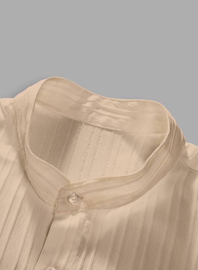 Take Two Men Beige Textured Shirt and Pants Co-Ords - Image 4