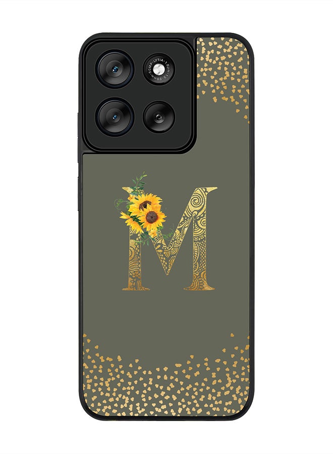 Stylizedd For Motorola Moto G56 Case,Slim fit Camera Protection, Shockproof Thin Phone cover  - Custom Floral Monogram - M  (Olive Green ) - Image 1