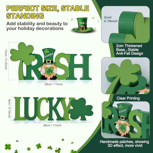 WellSign St Patrick's Day Table Decorations 2 Pcs Wooden Shamrock Gnome Lucky Sign Centerpieces for Table Tiered Tray Decor, Green Irish Leprechaun Themed Decor for Saint Patty's Party Home Farmhouse - Image 2