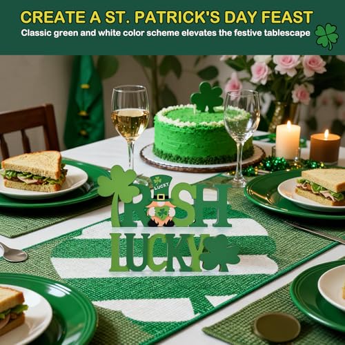 WellSign St Patrick's Day Table Decorations 2 Pcs Wooden Shamrock Gnome Lucky Sign Centerpieces for Table Tiered Tray Decor, Green Irish Leprechaun Themed Decor for Saint Patty's Party Home Farmhouse - Image 5