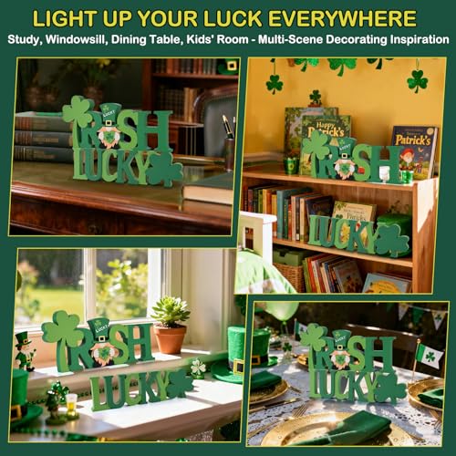 WellSign St Patrick's Day Table Decorations 2 Pcs Wooden Shamrock Gnome Lucky Sign Centerpieces for Table Tiered Tray Decor, Green Irish Leprechaun Themed Decor for Saint Patty's Party Home Farmhouse - Image 4