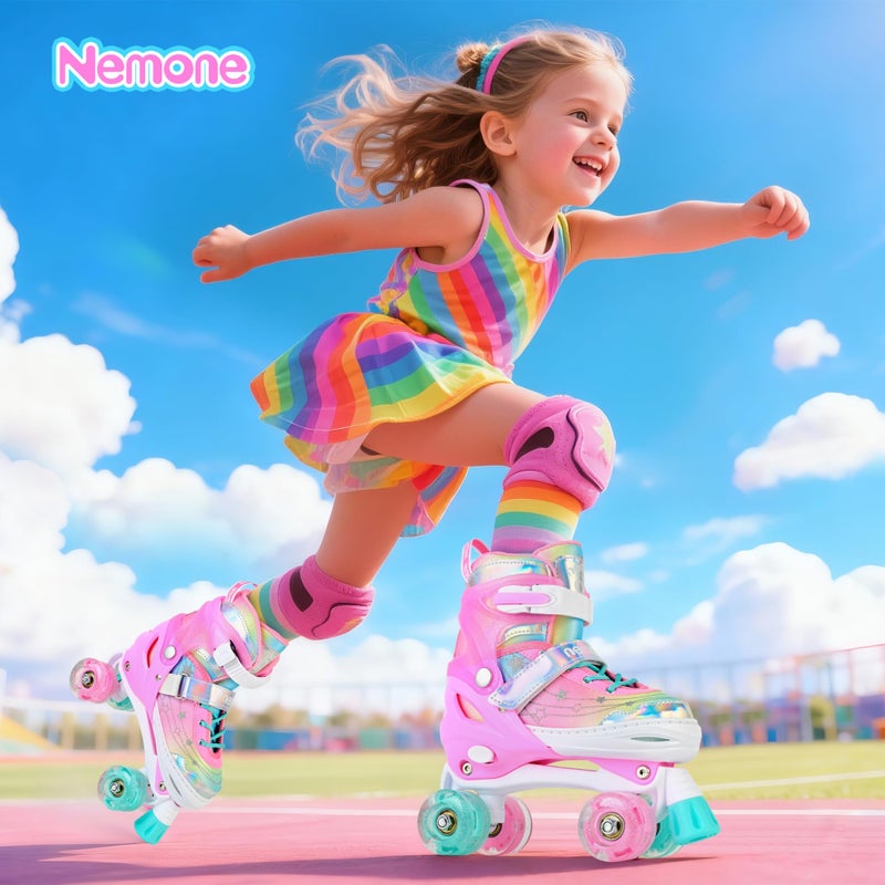 NEMONE Unicorn 4 Size Adjustable Light up Roller Skates for Girls, Pink Skates for Toddlers, Beginner Kids Roller Skates Indoor Outdoor (Unicorn M NEW) - Image 5