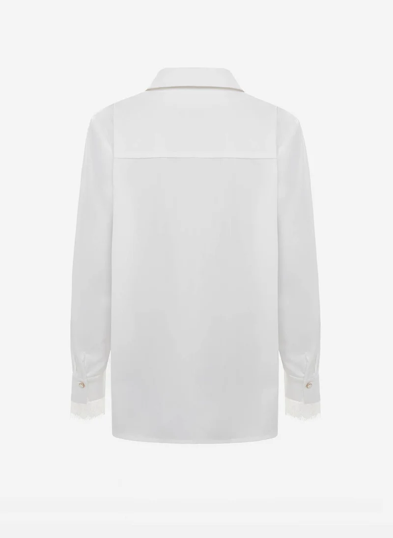 Lichi  Blouse with lace trim and ties at the collar for Women | Best Price UAE