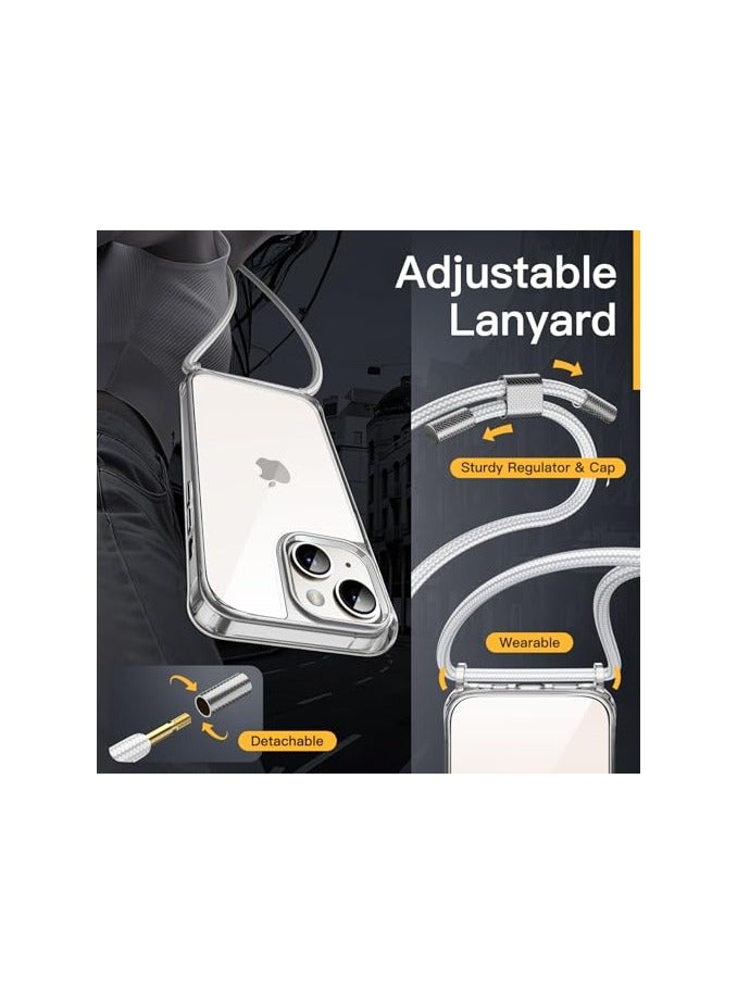 JETech Crossbody Case for iPhone 14 Plus 6.7-Inch with Adjustable Lanyard Strap, Clear Transparent Anti-Yellowing Shockproof Protective Phone Cover with Neck Cord (Starlight) - Image 5