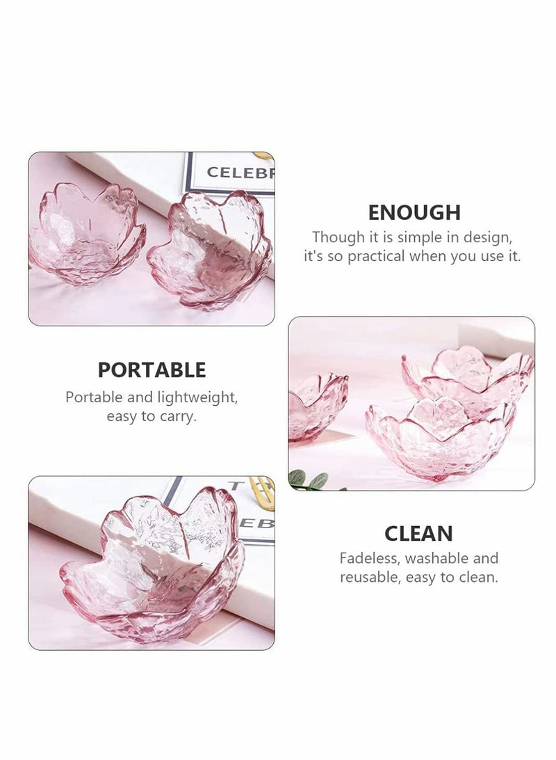 Mini Pink Cherry Blossom Dessert Bowls, Crystal Glass Snack Dishes, Tea Bag Holders, Dipping Bowls, Soy Sauce Serving Bowls, Small Candle Holders, Set of 2 - Image 3