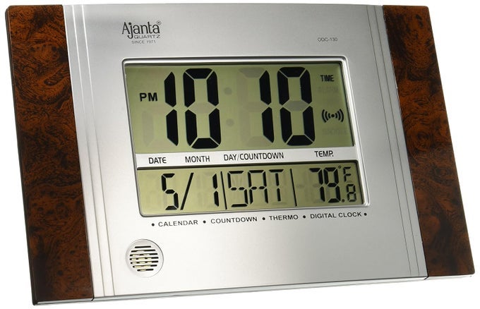 PLASTIC ABSTRACT RECTANGLE DIGITAL ALARM WALL CLOCK BLACK AND BROWN 29 CM X 19 CM X 25 CM ODC 130