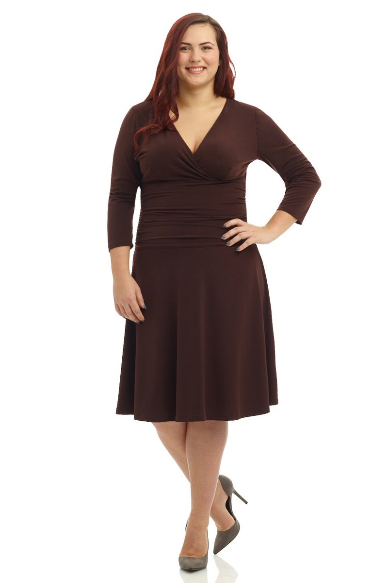Rekucci Curvy Fit Plus Size Women's Slimming 3/4 Sleeve Tummy Control Dress (22W, Espresso) - Image 5
