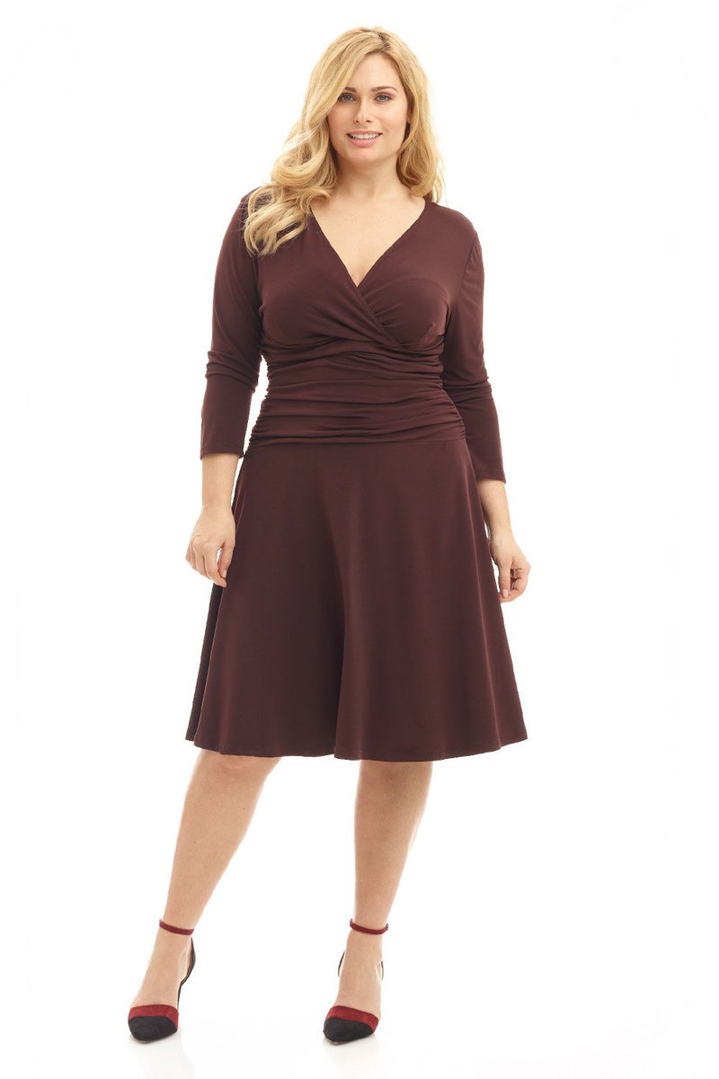 Rekucci Curvy Fit Plus Size Women's Slimming 3/4 Sleeve Tummy Control Dress (22W, Espresso) - Image 4