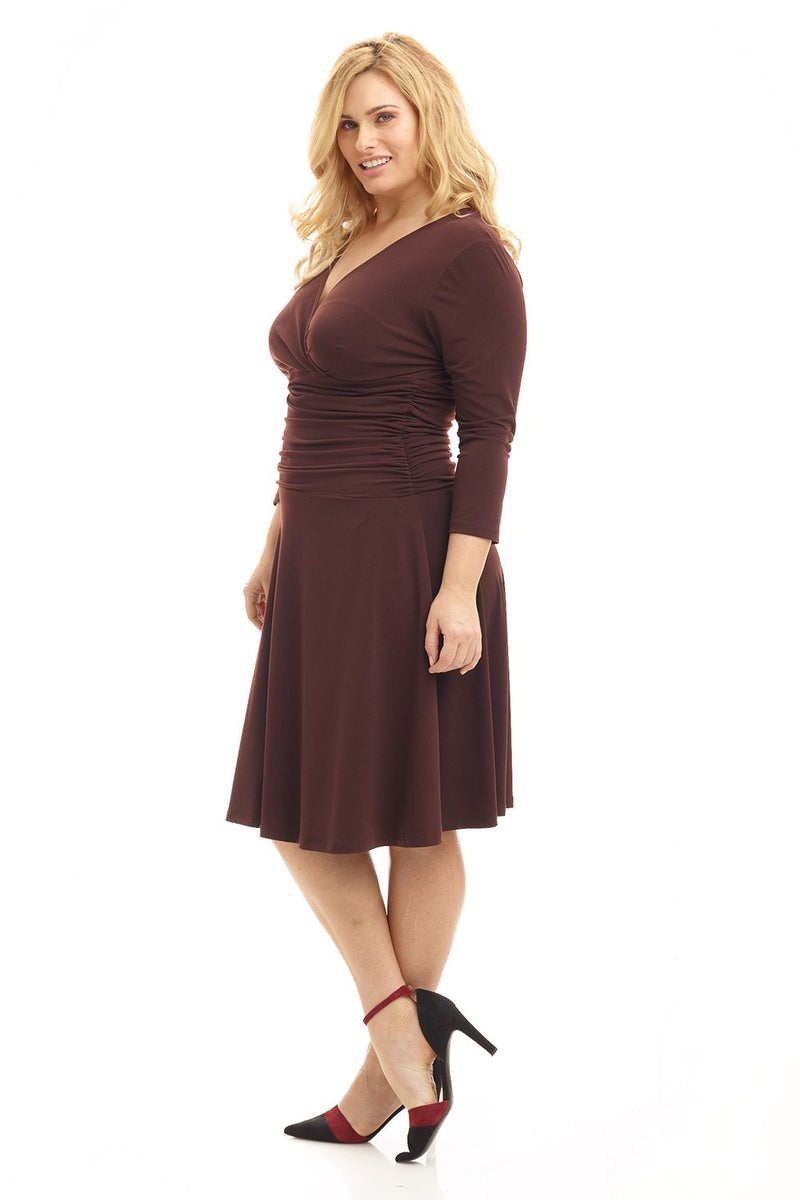 Rekucci Curvy Fit Plus Size Women's Slimming 3/4 Sleeve Tummy Control Dress (22W, Espresso) - Image 2