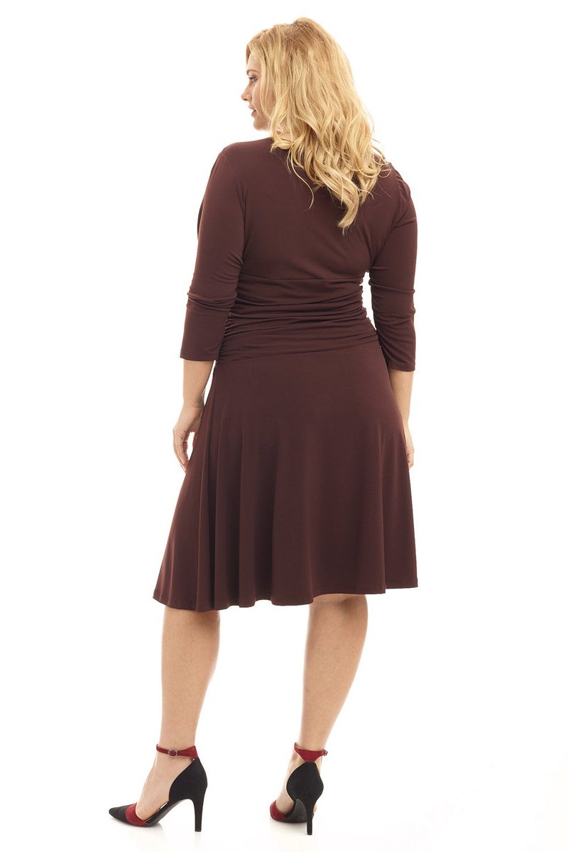 Rekucci Curvy Fit Plus Size Women's Slimming 3/4 Sleeve Tummy Control Dress (22W, Espresso) - Image 3