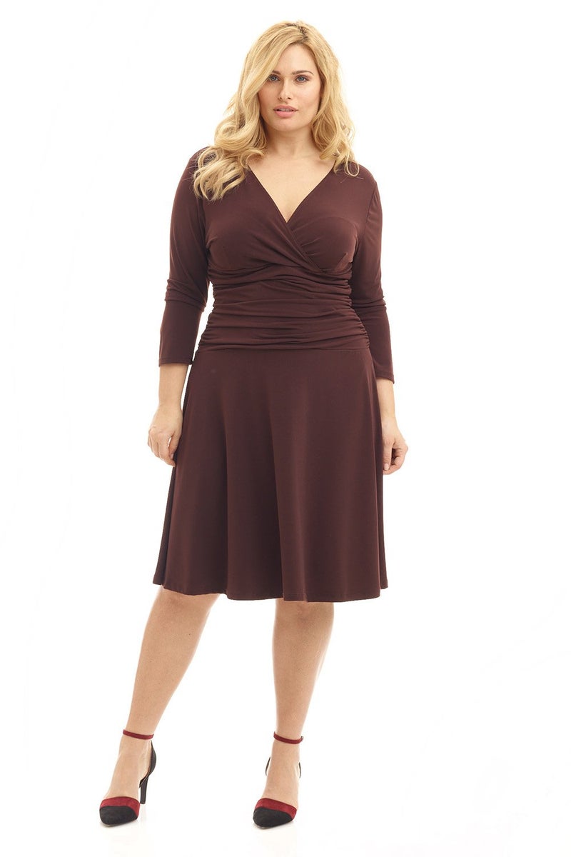 Rekucci Curvy Fit Plus Size Women's Slimming 3/4 Sleeve Tummy Control Dress (22W, Espresso) - Image 1
