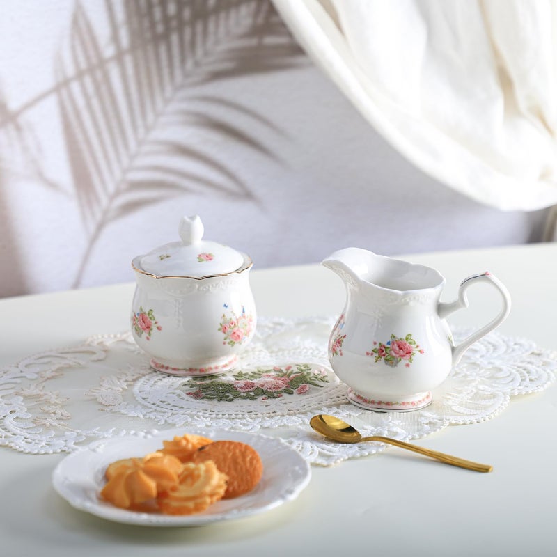 123Arts 123Arts Ceramic Sugar and Creamer Set, Coffee Serving Set, Cream Pitcher, Sugar Bowl  - Image 3