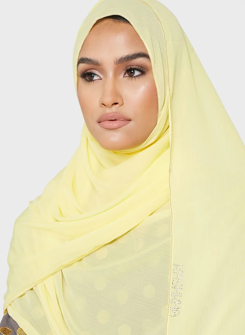 KASHKHA Chiffon Hijab With 4 Sides Chain Stitch And The Logo Studded