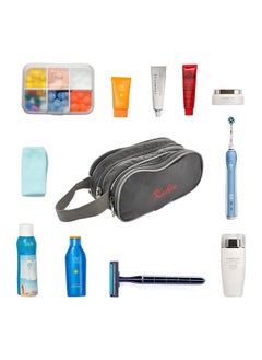 Kuber Industries Kuber Industries Rexine Lightweight Travel Toiletry Bag Shaving Kit with Carrying Strap (Grey) 54KM4283  - Image 4