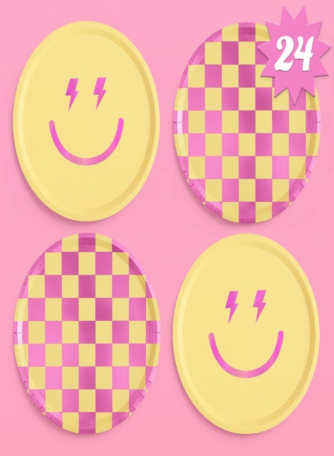 xo, Fetti Preppy Smiley Birthday Party Plates - 25 pk, 9" | Cute Supplies, Decorations, Groovy - Image 1