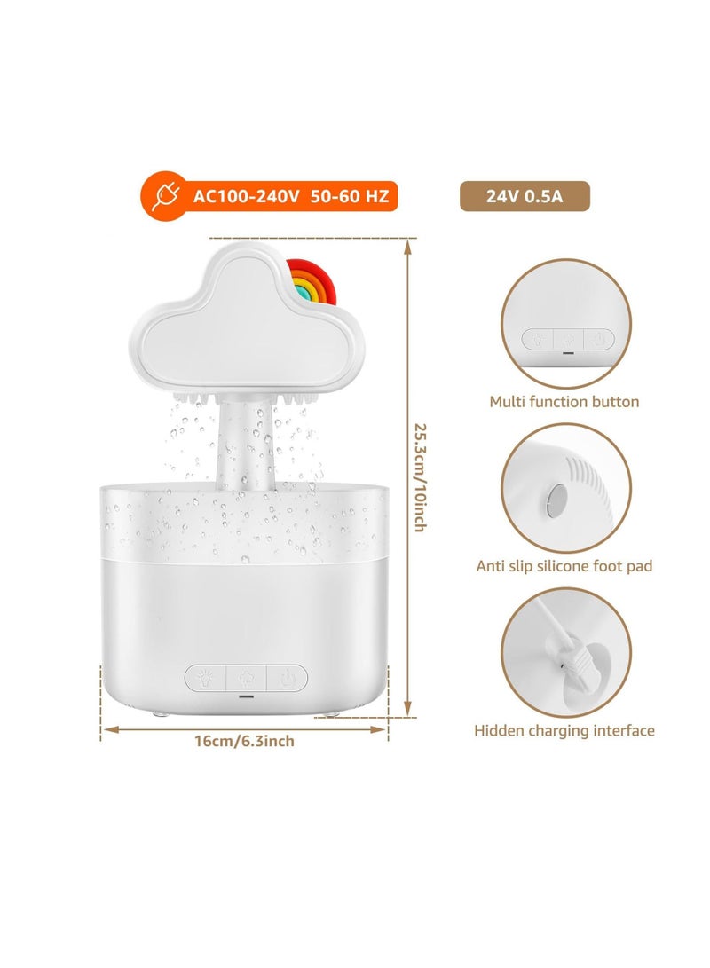 SOLARAE مرطب سحابة المطر، مع 7 أضواء ملونة موزع مطر 500 مل، إيقاف تشغيل تلقائي بدون ماء لموزع سحابة المطر، مرطب قطرات المطر للنوم والاسترخاء، للمنزل، غرفة النوم، المكتب، هدية بيضاء - Image 2