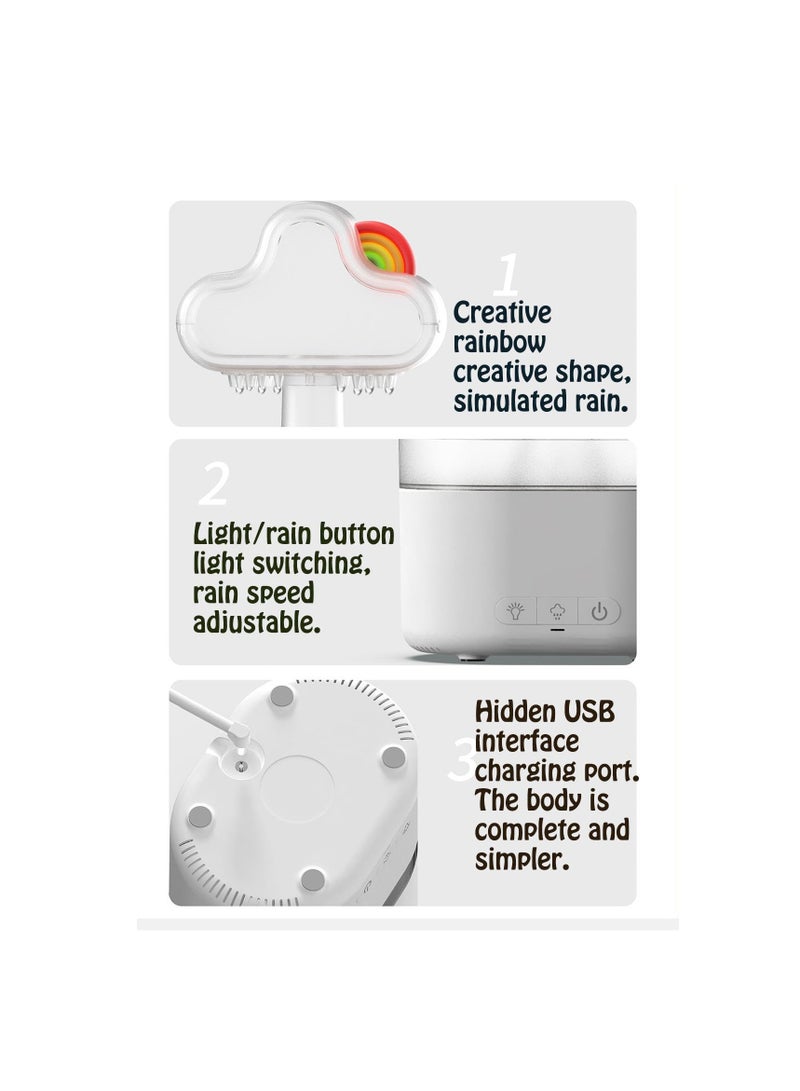 SOLARAE مرطب سحابة المطر، مع 7 أضواء ملونة موزع مطر 500 مل، إيقاف تشغيل تلقائي بدون ماء لموزع سحابة المطر، مرطب قطرات المطر للنوم والاسترخاء، للمنزل، غرفة النوم، المكتب، هدية بيضاء - Image 3