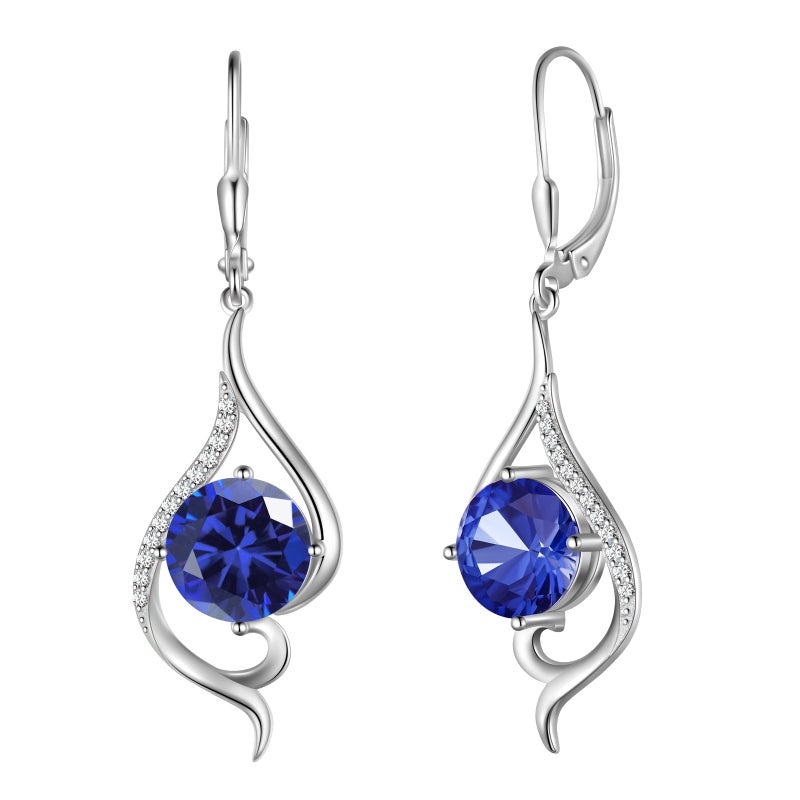 Juwaliy Women Blue Sapphire Dangle Earrings September Birthstone Sterling Silver Earring Leverback Tail Jewelry Mom Christmas Birthday Valentines Mothers Day Gift for Her - Image 1