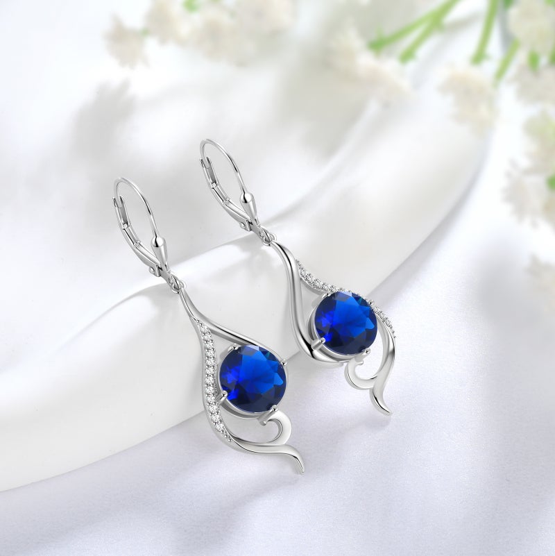 Juwaliy Women Blue Sapphire Dangle Earrings September Birthstone Sterling Silver Earring Leverback Tail Jewelry Mom Christmas Birthday Valentines Mothers Day Gift for Her - Image 4